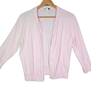 J Crew Cardigan Pink L Lightweight Button Front Soft Elevated Basic